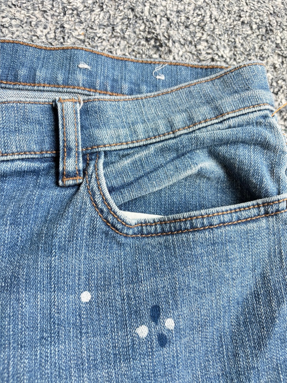LOFT Blue Straight-Leg High-Rise Jeans with Paint Speckle - Picture 7 of 12
